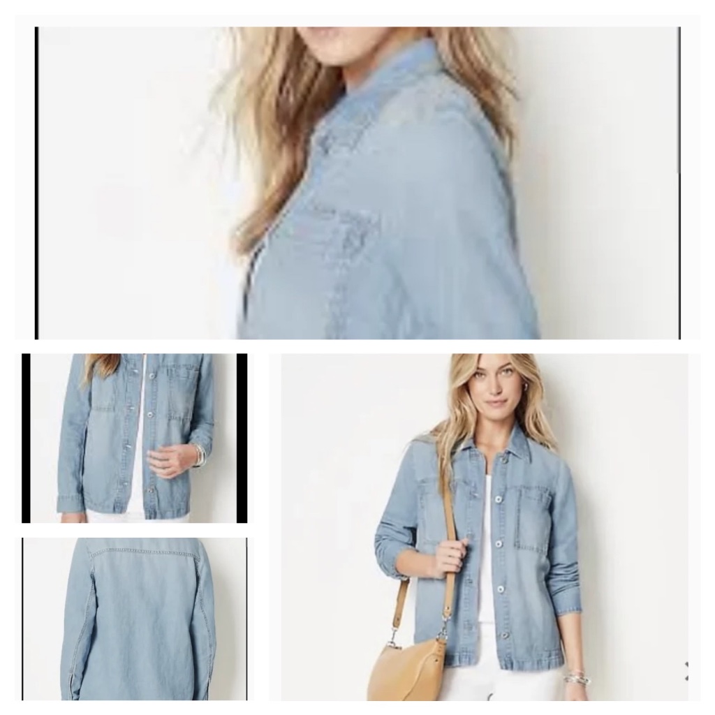 J. Jill Denim Cotton Linen Blend Painters Jacket Shacket Lt L Tall